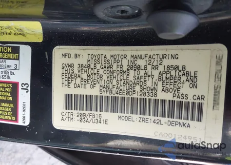 2013 Toyota Corolla Le z USA, uszkodzony, nr VIN 5YFBU4EE0DP128338